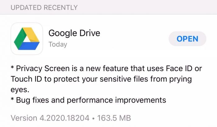 Google Drive, iOS Uygulamasına TouchID ve FaceID Özellikleri