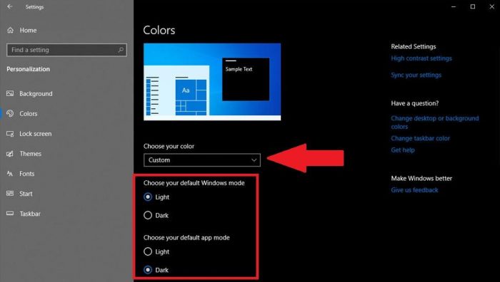 Windows 10 Karanlık Mod